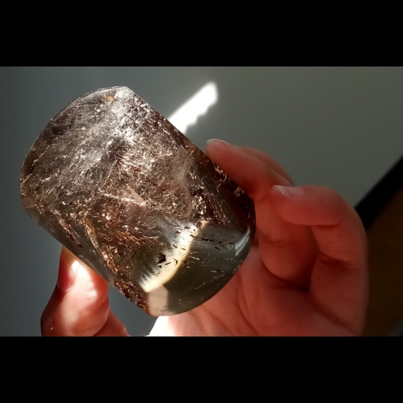 Mother Earth Other - HUGE Enhydro Smoky Quartz Crystal w/ 🌈s, Polished (see video)